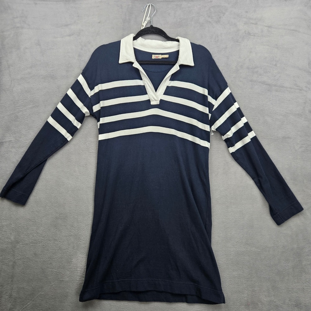 Faherty Navy Blue White Striped Rugby Polo Mini Dress Nautical Cotton Coastal S